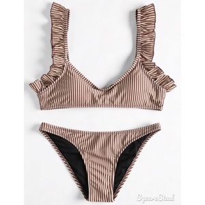 Frilled Hem Striped Bikini Set